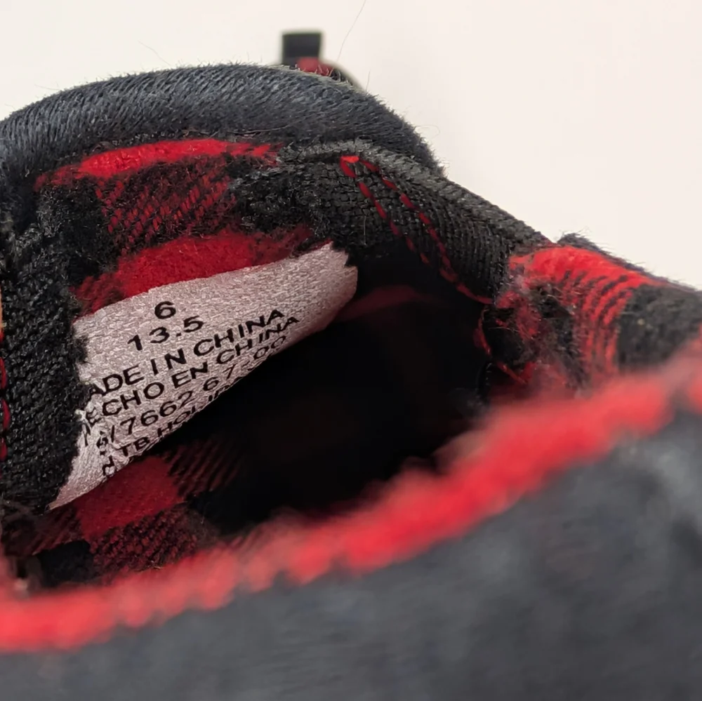 Old Navy Black Canvas Slip-Ons with Red Plaid‎ Lining